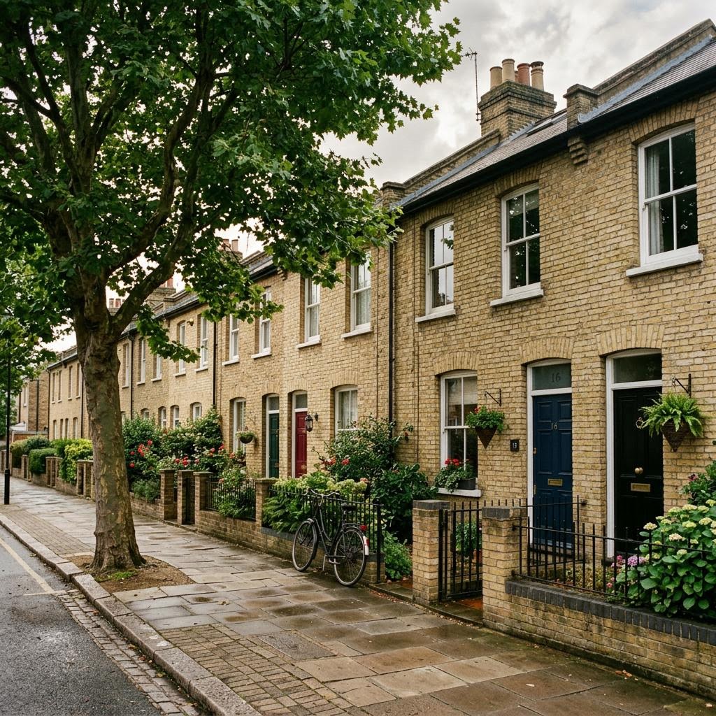 Residential street of East London terraced homes
